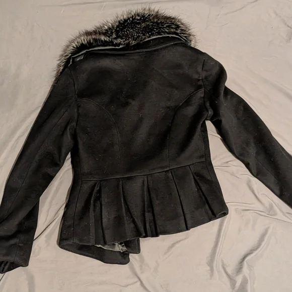 Cache Black Teddy Jacket Faux Fur Collar Y2K Cozy Glam Winter Coat - Picture 7 of 7